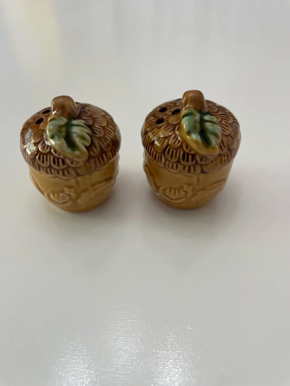 Vintage Acorn Salt and Pepper Shakers in Brown and Gold